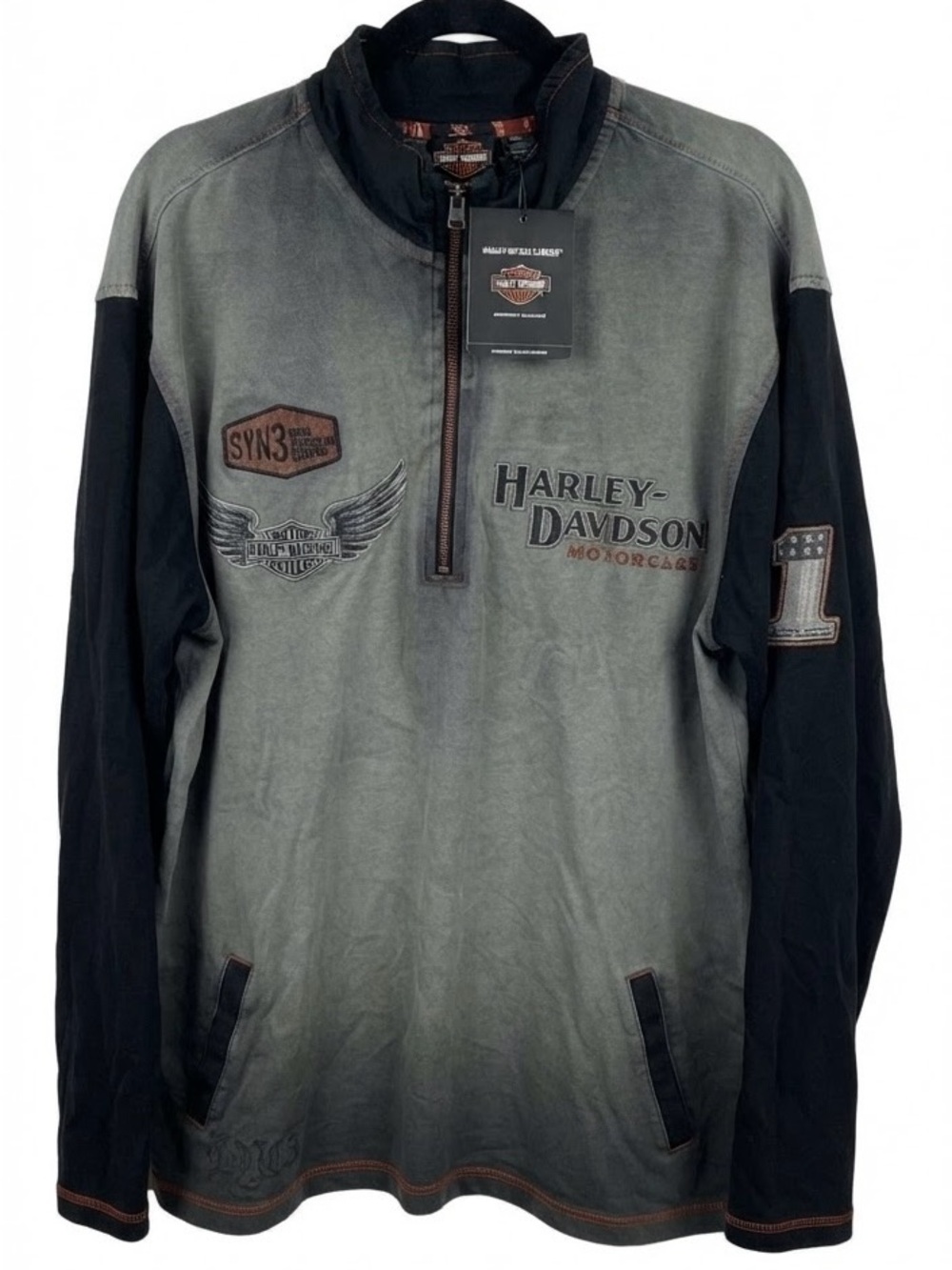 Harley-Davidson Gray & Black Half-Zip Pullover with Logo Patches